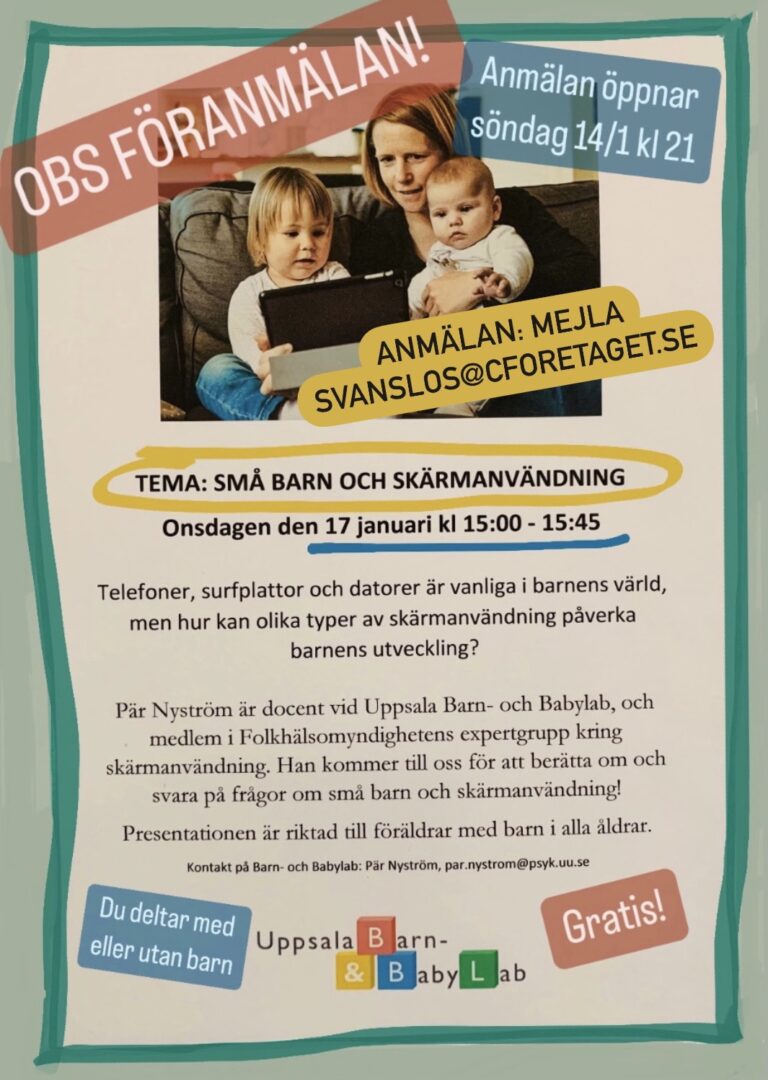 TEMA ONSDAG 17/1: små barn och skärmanvändning! OBS FÖRANMÄLAN! 
